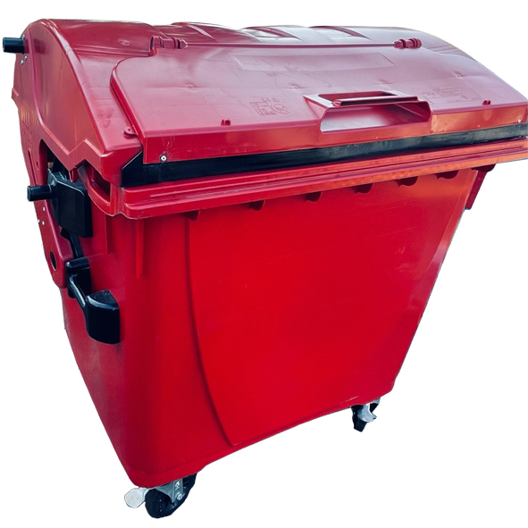 Plastový kontajner 1 100 l - červený, veko vo veku