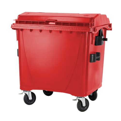 Plastový kontajner 1100 l s plochým vekom - červený