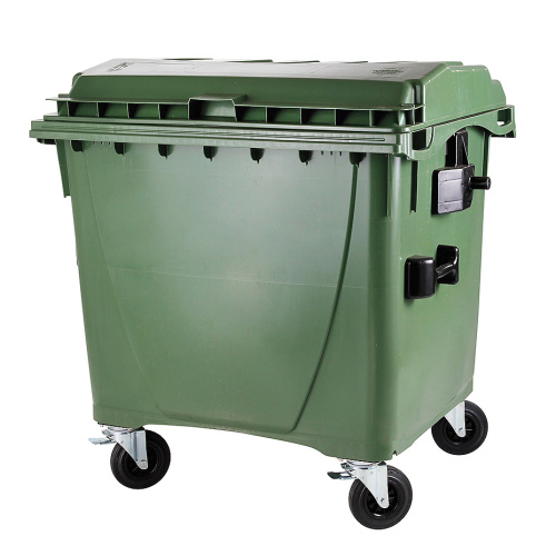 Plastový kontajner 1100 l s plochým vekom - zelený