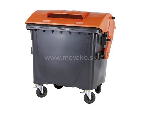 Plastový kontajner 1100 l - čierny/oranžové veko