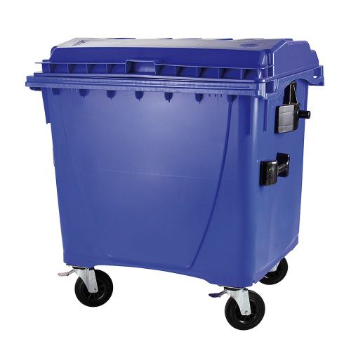 Plastový kontajner 1 100 l modrý - ploché veko