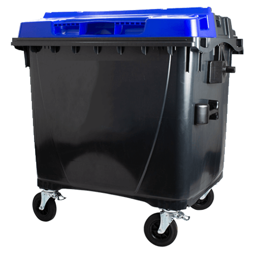 Plastový kontajner 1100 l čierno-modrý  - ploché veko vo veku 