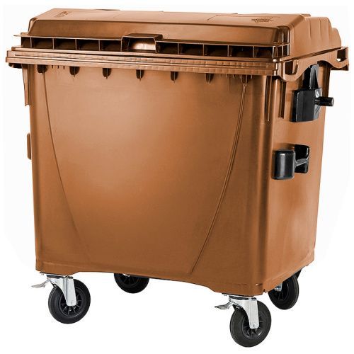Plastový kontajner 1 100 l hnedý - ploché veko