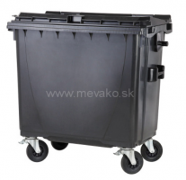 Plastový kontajner 770 l čierny - ploché veko