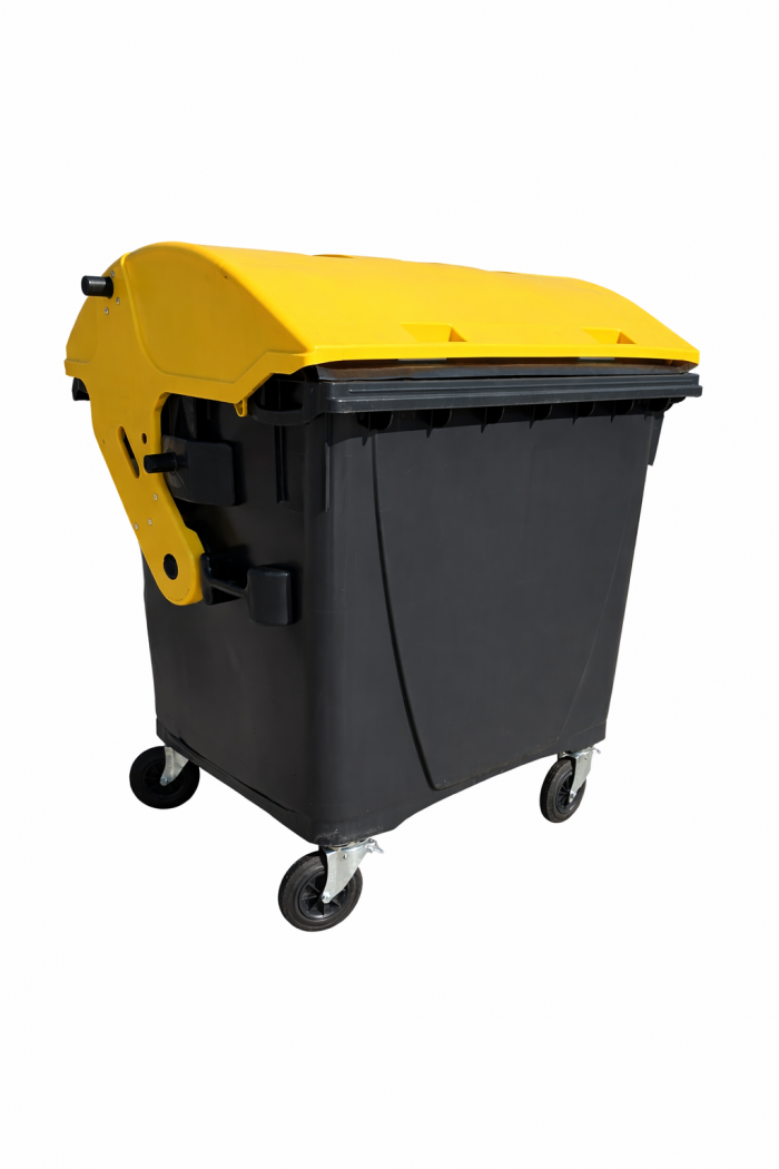 Plastový kontajner 1100 l čierno - žltý - oblé veko